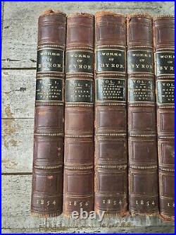 1854 Antique Poetry Book Set The Poetical Works of Lord Byron Fine Binding