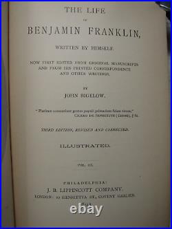 3 Vol 1893 Set THE LIFE OF BENJAMIN FRANKLIN Written By Himself edited J Bigelow