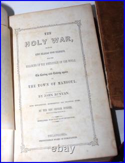 John Bunyan Pilgrim's Progress The Holy War 2 Book Set Leather 1803 Antique