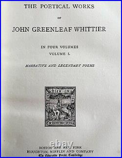 John Greenleaf Whittier Works 1892 Lot Of 9 Vol Complete Victorian Poetry E42