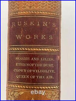 John Ruskin's Works Set of 6 Vol. 1880's, marbled, gilt, with illustrations