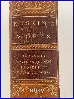 John Ruskin's Works Set of 6 Vol. 1880's, marbled, gilt, with illustrations