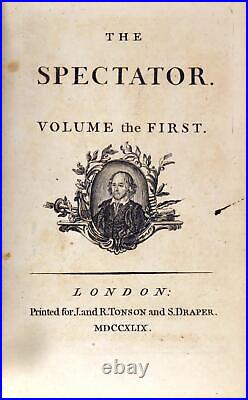 Joseph Addison 1749 The Spectator Set Whig Political Sphere Leather 9 Vol Set