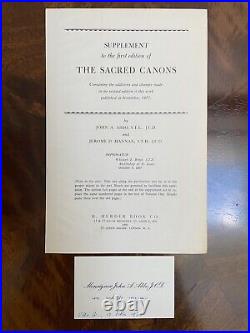 THE SACRED CANONS 2 Vol. Set John Abbo INSCRIBED HBDJ 1952 1st Edition withSupp